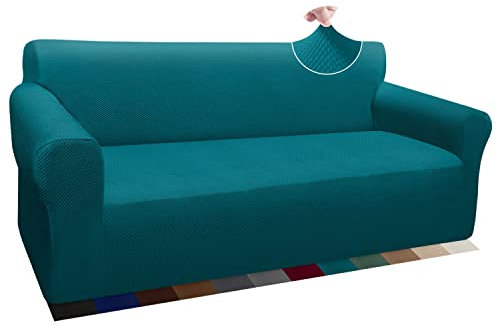 Granbest Thick Sofabezug Stylish Pattern Sofaüberzug für Sofa Stretch Elastische Jacquard Sofahusse Couchhusse mit Armlehne für Wohnzimmer Anti-Rutsch (3 Sitzer, Blaugrün)