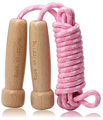 Springseil Erwachsener, Verstellbares Baumwoll Seilspringen mit Natürlichem Holzgriff Speed Jump Rope für Fettverbrennung & springen Übung & Fitness - 300CM / 9.8FT