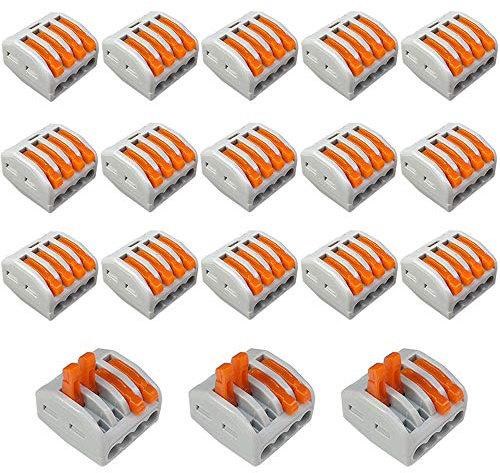 Aiqeer 18 Pezzi PCT-214 Leva-Dado Cavo Connettore, 4 Porte Conduttore Compatto Connettore, Morsettiera Connettore Molla, Morsettiera Cavo Connettore Rapido