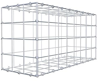 GABIONA Panier à pierre carré - Dimensions des mailles : 10 x 10 cm - Profondeur : 30 cm - Gabion : 80 x 40 x 30 cm (L x H x P) - Anneau en C