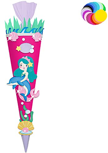 alles-meine.de GmbH Bastelset - Schultüte Farbe & Größe wählbar 70/85 / 100 cm - Meerjungfrau & Fische - Farbe frei wählbar - Bastelschultüte - Zuckertüte zum selber Bastel..