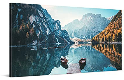 PICANOVA – Bild auf Leinwand Dolomites Bergsee Pragser Wildsee 100x50cm Leinwandbild – Premium Leinwanddruck – Wandbild Kunstdruck Auf 2cm Holz-Keilrahmen Wohnzimmer Wanddekoration – Berge