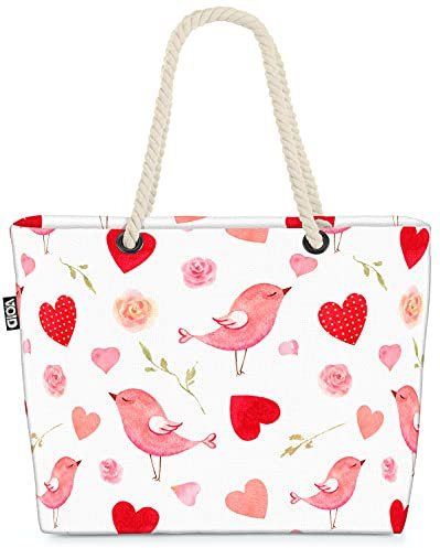 VOID Valentinstag Vögel Herzen Strandtasche Shopper 58x38x16cm 23L XXL Einkaufstasche Tasche Reisetasche Beach Bag