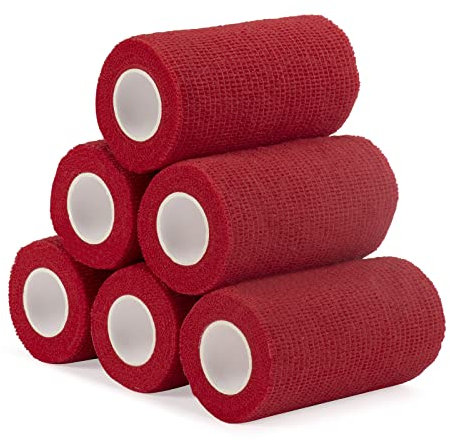 Haftbandage Verband Selbstklebender 10cm x 4,5m, 6 Rollen Fixierbinde Selbsthaftend Kohäsive Bandage für Erste Hilfe Dog Tierarztwickelband Sport Elastische Binde für Handgelenk, Füße (Rot)