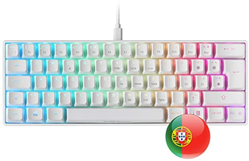 Mars Gaming MKMINI,Teclado Mecánico 60% Ultra-Compacto, Switches OUTEMU Pro Azul, Iluminación RGB Chroma, USB-C Extraíble, Anti-Ghosting, PC, Consolas y Mac, Idioma Portugués, Blanco
