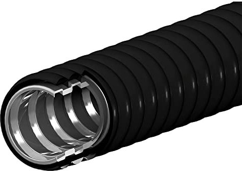 AIXONTEC 5,0m ROUGHflex 12 mm Metal Kabel Wellrohr Spiralform Wellschlauch mit Metal Innenmantel Kabelkanal schwarz LSOH UV Beständig Kabelschutz Nageltierschutz