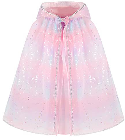 PHOGARY Kinder Umhang Mit Kapuze Prinzessin Bunt Cape Mit Kapuze, Tüll Umhang Glitzer Cape Prinzessin Halloween Kostüm Umhang Prinzessin Party Kostüm Karneval Party Outfits Cosplay für Mädchen (70cm)