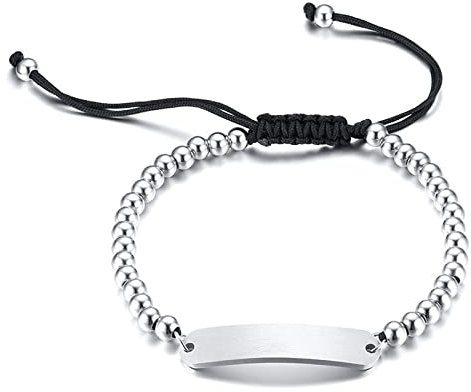 Skcess Bracelet Homme Argent, Bracelet Homme Argent Bracelet Réglable en Perles d'acier Perlées Acier Inoxydable Bracelets de Cheville
