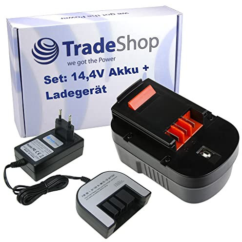 Trade-Shop Walindamedia Batterie 2 en 1 NI-MH 14,4 V 3300 mAh + chargeur + bloc d'alimentation pour Black & Decker A144EX A14E A14E H1 A14F A14NH A1714 B-8316