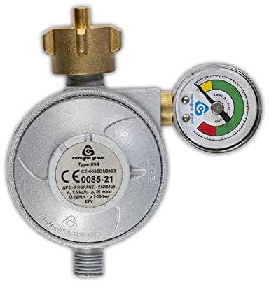 Landmann Gasdruckregler | Mit Manometer & Schlauchbruchsicherung für sicheres Grillen | Gasdruckminderer/Gasregler mit Gas-Notfallabschaltung [50 mbar]