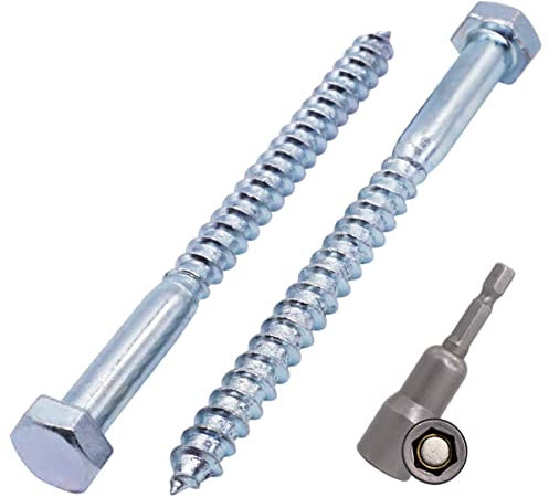 SKIR'CO Lot de 25 vis à bois hexagonales DIN 571 en acier zingué M8 x 100 mm - Vis tire-fond hexagonales - Vis tire-fond (avec embout hexagonal magnétique)
