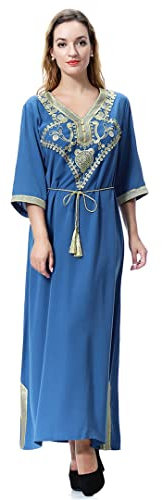 Muslimisches Kleid für Damen, islamisch, Ropa, Dubai, arabisch, lang, marokkanisch, ethisch, Türkei, Party, Maxi, Hijab, Ramadan, Kaftan, Elbise, Abaya, Vestidos, Blau, S