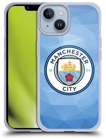 Head Case Designs Officially Licensed Manchester City Man City FC Blue Full Colour Badge Geometric Soft Gel Case Compatible With Apple iPhone 14