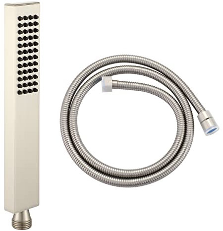 Ownace High Pressure Brushed Nickel Brass Shower Head with 59 Inch Hose Set Square Hand Shower Head Silicone Water Outlet for Bathroom