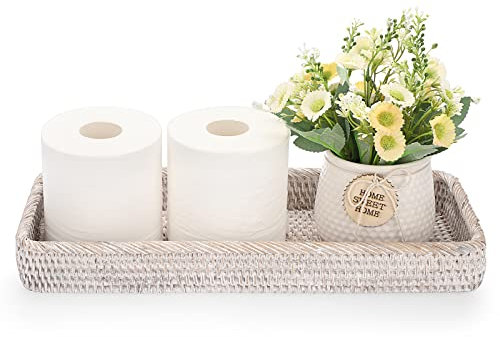 Sumnacon Bandeja decorativa de mimbre para baño de 16 pulgadas, bandeja decorativa de mimbre para toalla de mano de papel, cesta de almacenamiento vintage para baño, cocina, tanque de inodoro, tocador