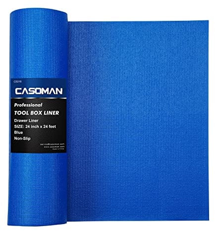 CASOMAN Professional Tool Box and Drawer Liner, Blue, Easy Cut Non-Slip Foam Rubber Toolbox Drawer Liner Mat - Adjustable Thick Cabinet Liners, 24inch (Wide) X 24feet (Long)