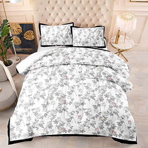 Housse de Couette 240 x 260 Rose Rose Rose Gris Parure de Lit 240 x 260 Mou Microfibre Anti-Acariens Allergie,1 Respirant Couette 240x260 avec Fermeture Eclaire+2 Taie Oreiller 50x75cm