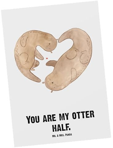 Mr. & Mrs. Panda Personalisierte Postkarte Otter Herz - Personalisierte Geschenke, Einladung mit Wunschtext, verliebt, Seeotter, Geschenkkarte mit