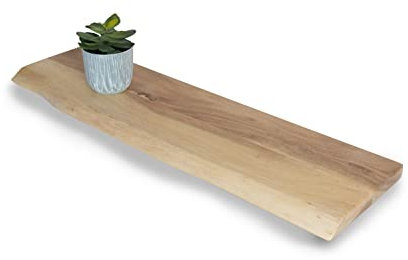 SAM Wandregal Amanda, Akazienholz massiv, naturfarben & lackiert, Holzregal/Steckboard mit Baumkante, 90x20 cm Regal