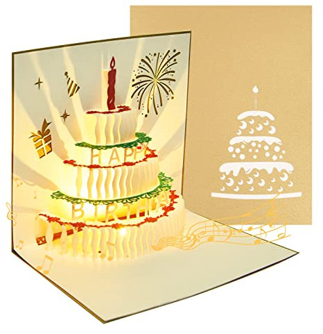 OFFCUP Biglietto di Auguri Pop Up 3D, Biglietti d'auguri Compleanno, Biglietto di Auguri di Compleanno con Musica e Luce, Biglietto di Auguri Musicale con Busta per Donne Madri Bambini Amici