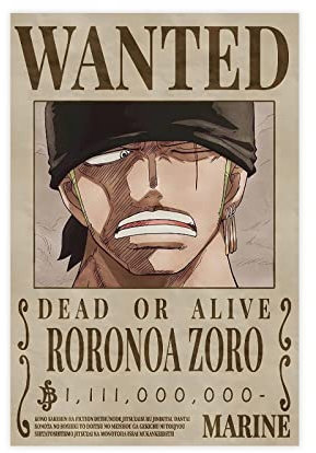 FISH DRAGATE Anime Straw Hat Pirates Bounty Poster Roronoa Zoro Canvas Poster Bedroom Decor Sports Landscape Office Room Decor Gift Unframe-style 12x18inch(30x45cm)