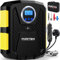 FORTEM Compressore Aria Portatile per Pneumatici, Pompa per Bicicletta, Compressore Aria 230V AC 12V DC con Luce a LED, Manometro Digitale Pneumatici con Gonfiaggio/Spegnimento Automatico (Giallo)