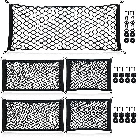 5 Pcs Trunk Storage Net Bag Double Layer Elastic Storage Net Campervan Storage Storage Net Car Storage Mesh Car Storage Net Bag Cargo Nylon Net For Car Caravan Motorhome Boat Truck Bed or Trunk (H01)