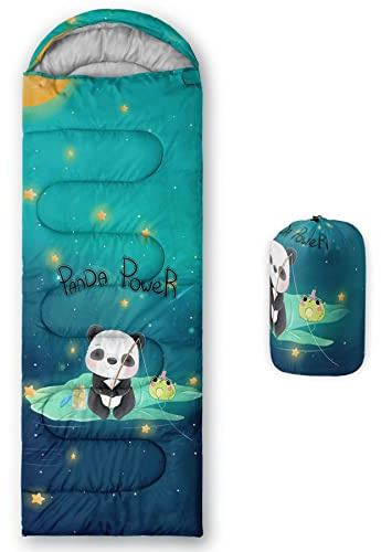 HOSIMA Schlafsäcke für Jungen, Mädchen, Kinder, niedlicher Panda-Frosch, bedruckt, leicht, warm, tragbar, für drinnen und draußen, wasserdicht, kältebeständig, Schlafsack für Camping, Wandern