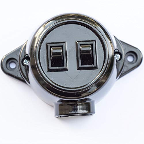 Doppel Schalter Aufputz Dreh-Aus/Schaltereinsatz, 10A/250V, IP20 Schwarz RETRO ALT