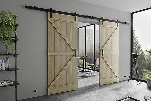 KIER FURNITURE GREEN Doppelflügelige Schiebetür zur Wandmontage – Schiebetür Komplettset Schiene Komplettset Mit Tür – Zimmertüren Mit Zarge Komplett - B172xH205xT3,6 cm - Kiefer