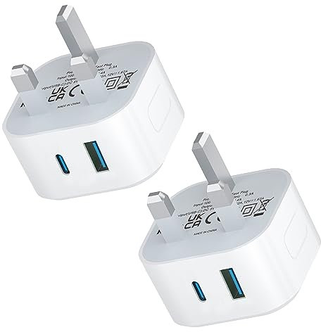 USB C Plug for iPhone Fast Charge, 2 PACK Type C Plug Charger UK Fast Charging for Apple i Phone 16/15/15 Pro/15 Pro Max/14/14 Pro/13/13 Mini/12/12 Pro Max/11/X/XR/XS, USBC Plug for iPad Pro