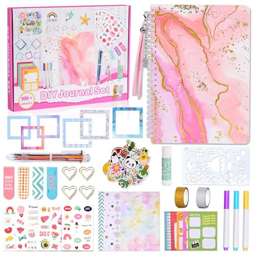 Herenear Scrapbook Mädchen, 92 Stück Scrapbook Zubehör Set mit A5 Notizbuch und Stickerbögen, DIY Tagebuch Set für Mädchen, Kreativset Bastelset Weihnachten Geschenk für Tween Kinder und Kinder