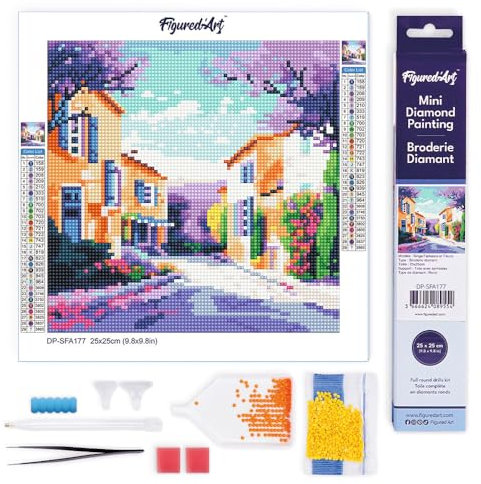 Figured'Art Mini Diamond Painting Erwachsene 25x25cm Ganze Leinwand gerollt Frühling in der Provence 5D Bilder Runde Steine - DIY Set Basteln