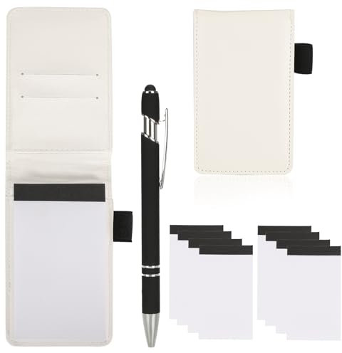 Camelmother 10Pocket Notebook Small Notepad Holder Set 3 x 5 Inch with Pen Small notebooks note pads Leather Notepad (white plain)