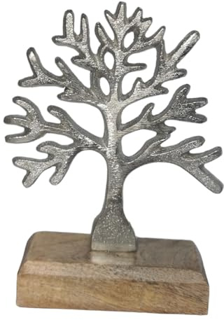 Goldbach Baum aus Aluminium auf Holzsockel 15,5cm groß Alu Dekobaum Aufsteller Laubbaum