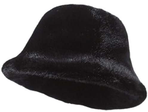 Fuzzy Eimer Hut Soild Farbe Winter Faux Pelze Eimer Hut Eins Größe fit meiste Flauschige Fischermütze Halten Sie Ihren Kopf warmes Geschenk für Frauen Schwarze Hüte Schwarze Hüte