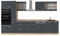 Vicco Küchenzeile R-Line, Schwarz Beton/Goldkraft Eiche, 350 cm ohne Arbeitsplatte