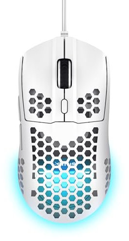 Trust Gaming GXT 928 Helox Gaming Maus, Ultraleichte Kabelgebundene USB Maus 65g, Einstellbare DPI (200-6400), Optischer Sensor, 6 Programmierbare Tasten, RGB-Beleuchtung für Gaming PC MMO - Weiß