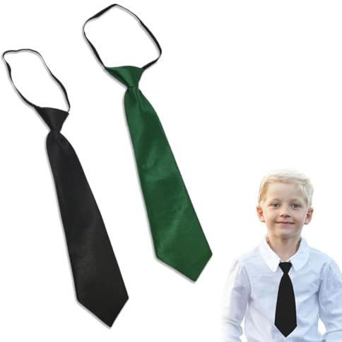 LAKJUOZ 2 Pièces Cravate Enfant Cravate Noire Enfant Noir Pour Garçons Cravate À Pince Couleur Unie Uniforme Pré Cravate Réglable Pour L'Obtention Du Diplôme De Mariage Afficher Vert Encre