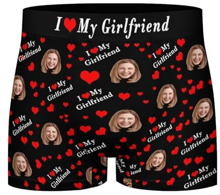 Custom I Love My Girlfriend Photo Face Men's Boxer Shorts Personalised Boxers for Men Soft Underpants Breathable Underwear Hipster Boxer Shorts Personalized Gifts for Birthday Christmas Valentines Day