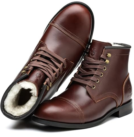 SL-Saint Handgemachte weiche Zehe Herren Klassische Stiefel Wasserdicht-Leder Kuhfell/Wolle Mode Winterschuhe (Braun Wollfutter, Erwachsene, Herren, 41, Numerisch, EU Schuhgrößensystem, M)