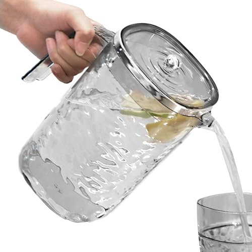 Wrohto Pitcher With Lid, Thickened Pitcher With Top Lid, Heat-Resistant Juice Containers, Hot/Cold Water Pitcher, Carafe For Hot/Cold Water, Large Iced Tea Pitcher, Beverage Pitcher With Lid, Durable