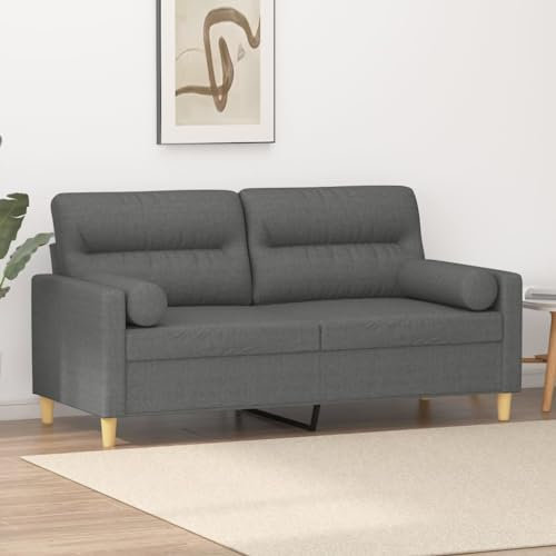 Hommdiy Sofa, Couch mit Zierkissen, Liegesofa für Wohnzimmer, Polstersofa Sessel Relaxsofa Loungesofa Relaxcouch, Stoff Sofa, Dunkelgrau,140 cm