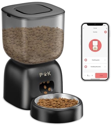 PUPPY KITTY Futterautomat Katze, 2,4G WiFi App-Steuerung Automatischer Futterspender Katze mit Edelstahlschüssel, Leicht zu Reinigen, 10S Aufnahmefunktion, 1-10 Mahlzeiten pro Tag