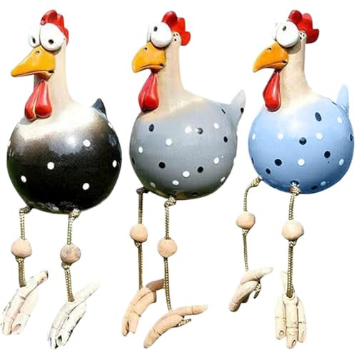 Yaoliucp 3pcs Hühnerzaun Dekoration lustige Hühnchen -Figur Langbein Harz Huhn Statue Lebendige dekorative Hühnerschmuck für Gartengarten Terrassen, Hühnergartendekoration