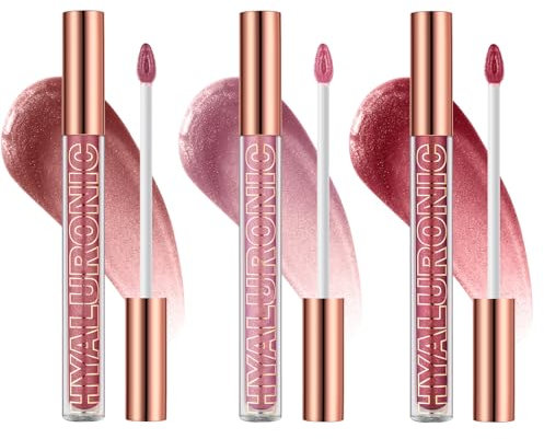 3er Set Lasting Plump & Shine Lip Gloss Set, Plumping Sparkling Feuchtigkeitsspendend Lippenstift Hyaluronsäure Lip Glaze Farbiges Lipgloss für voller wirkende Lippen mit Cremiger Textur