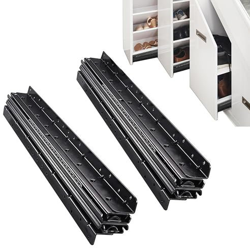 WUDLEP Undermount Drawer Runners Slides, Stair Cabinet Guides, Full Extension Bottom Mounted Hidden Under Ball Bearing Metal Rails Track Guide Glide, 120kg Load Capacity, 800-1850 mm, 2 Pack
