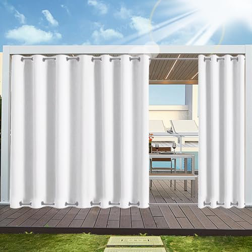 HaiTaoSy Outdoor Vorhang Wetterfest mit ösen Oben und Unten (Nach Mass), Wasserdicht Wetterfest Vorhang Sonnenschutz Sichtschutz Gardine für Außen Terrasse Balkon Vorhalle, 1 Stück 90X200cm Weiß