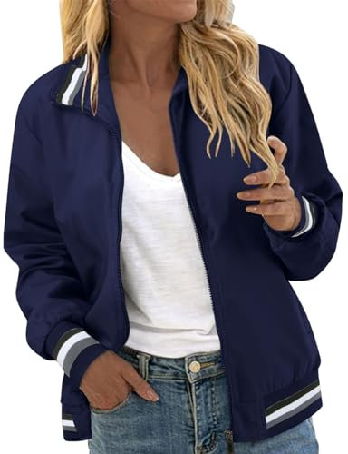 Kurze Bomberjacke Damen Blouson, Frühlingsjacke Große Größen College Übergangsjacke Elegant Langarm Leichte Sommerjacke Kurzmantel Frühjahr Mit Reißverschluss Einfarbig Jacke Damen Frühling Bikerjacke