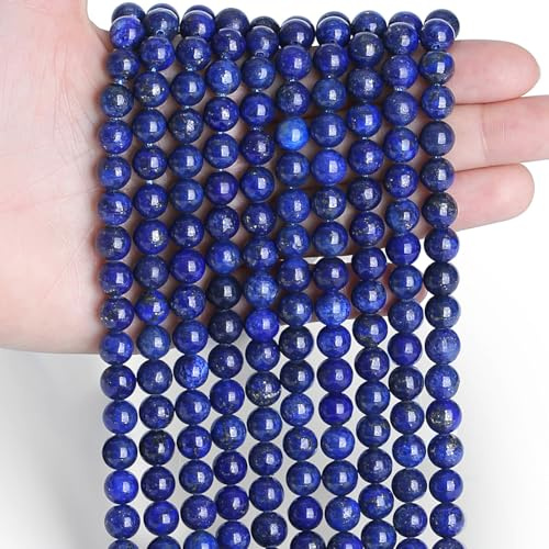 Sahoottie 100 perlas de lapislázuli de 6 mm, piedras naturales azules con agujero, perlas redondas de piedras preciosas azules para pulseras, cuentas de piedra azul para enhebrar, hacer cadenas